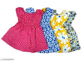 Cotton jhabla printed dress combo pack (0-3 Years, 0-12 Months), featuring vibrant flower designs on soft cotton material. Made in India