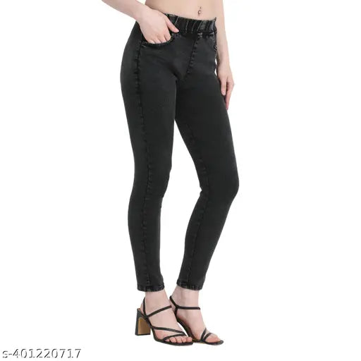 Denim Lycra black skinny jegging, stylish and comfortable dyed/washed denim on model wearing size 32