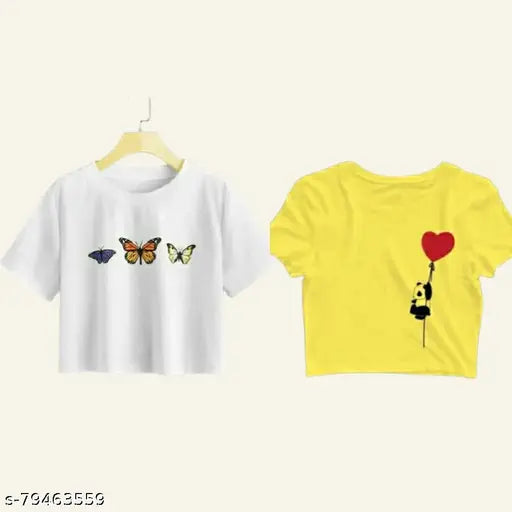 Cotton printed net crop tops pack of 2 - trendy modern women's fashion, India