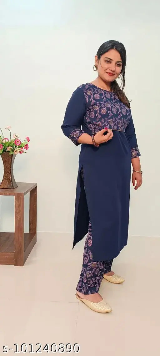 Dark crepe HAVYAA Separate Yoke printed Kurta and Palazzos set with jal print and ethnic motif