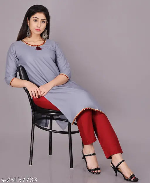 Rayon printed stitched kurti set with pants for women, three-quarter sleeves, Indian origin