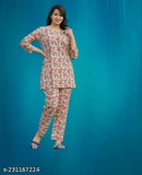 Pink flower cotton blend night dress for a relaxed sleep, featuring three-quarter sleeves and pocket detail