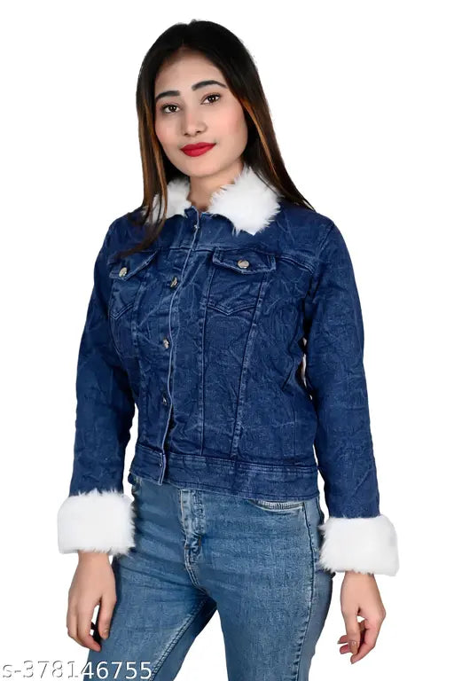 Designer denim women's jacket, solid pattern, long sleeves, under budget, from India