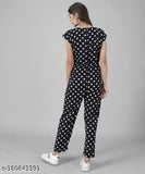 Black dotted jumpsuit, printed crepe with short sleeves, women's fashion accessory, multiple sizes available