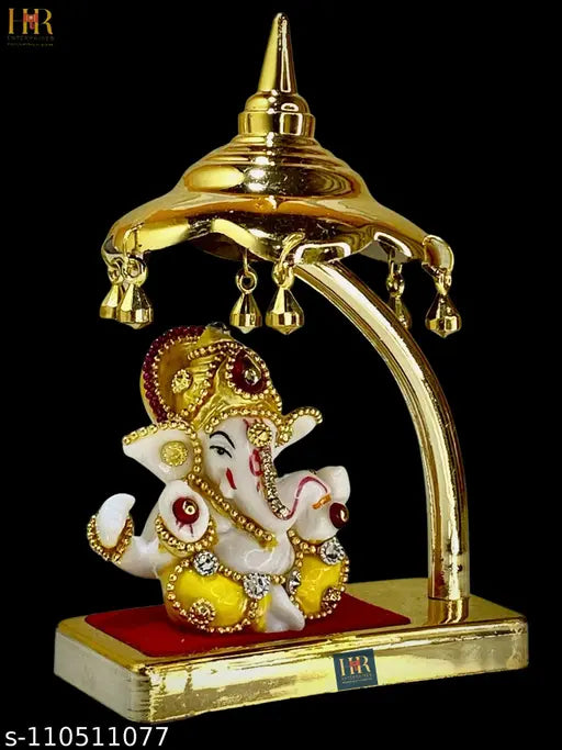 Poly resin Lord Ganesha home decor idol, Indian-crafted living room showpiece with umbrella base