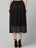 Black lacy mesh midi skirt, knee length
