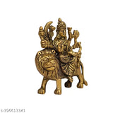 Yellow antique finish brass Goddess Durga idol (3 inches) for desk, car, and home decor