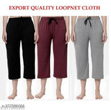 Women's solid cotton Capri pant (34), premium bio-wash elasticated fit for sportswear and relaxation