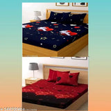A black double bed comforter with two matching red pillow covers featuring a 3D printed design