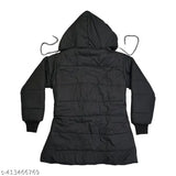 Regular fit girls' hoodie jacket, black color, full sleeve, cap pullover style, winter wear