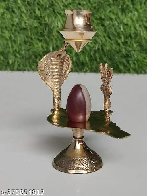 Brass Shivling: DARIDRA BHANJAN Narmadeshwar Shiva Lingam with Narmada Stone Jaladhari Stand, 3cmL x 10cmH x 8cmB for home/office prayer and meditation