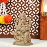 EcoFriendly Mud Ganesha Idol, beige color, handcrafted, 100+ flowers background.