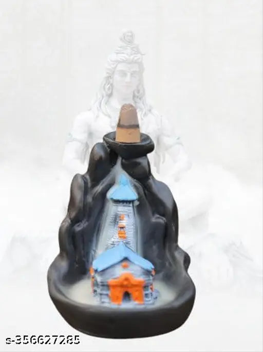 Resin Adi Shankara Kedarnath Temple Backflow Smoke Fountain, home decor and puja accessory, includes 21 backflow cones/dhoop, 10cmL x 12cmH x 7cmW