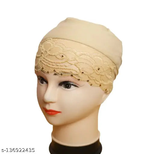 Cream hijab cap with inner cap, veil and pearl detailing