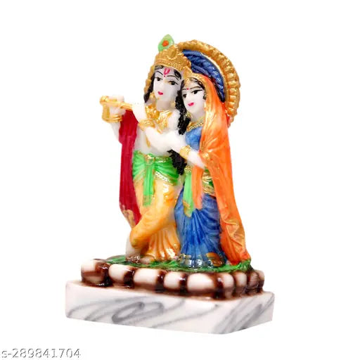 Marbel Radha Krishna ji Statue (Multicolor), intricately carved, 6cmx8cmx14cm, symbolizing divine love & spiritual harmony