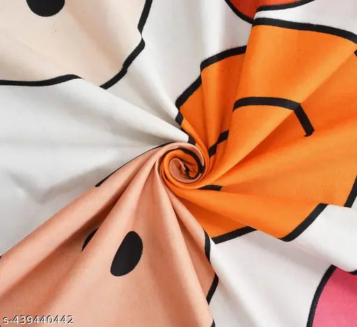 Designer super soft glace cotton smiling face round elastic fitted double bed sheet (72*78), 2 matching pillow covers (16*27). Breathable, wrinkle-free, and colorfast Indian-made bedding for summer