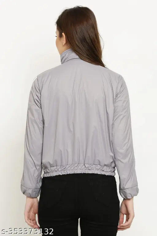 Grey wool classic jacket by Shaiba Fashion, solid design with long sleeves, available in size S for women