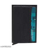 Black aluminum unisex card wallet with 4 compartments, printed pattern. Free-size (10x10 cm), made in India