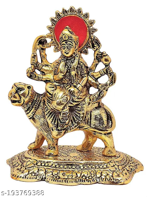Metal gold-plated Durga idol statue (12cm), decorative temple and home item, perfect for Navratri pooja or gifting