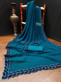 Teal and gold embroidered traditional Indian dupatta