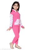 Floral print wool zip hoodie & joggers tracksuit set for kids, casual & sporty wear