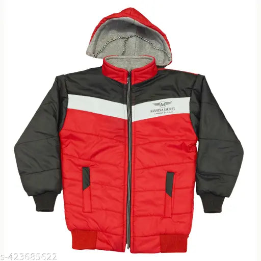Red zip-up hoodie with black trim, modern design