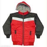 Red zip-up hoodie with black trim, modern design