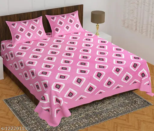 Fine cotton Jaipuri bedsheet combo pack (2 bedsheets, 4 pillow covers), Indian-origin trendy double queen bedding