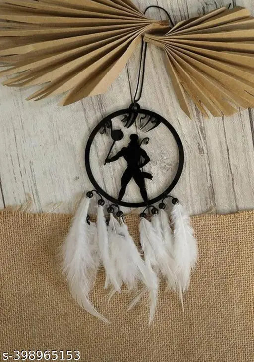 krishna-blue-white Dream Catcher car hanging emblem for positive vibes, handwoven art for home and car decor