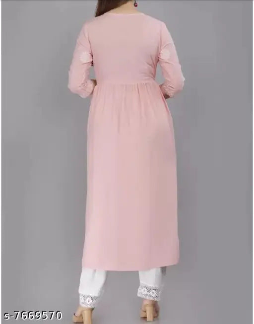 Embroidered rayon Anarkali kurta set with pants, Indian traditional women's clothing