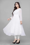 Georgette partywear long gown and kurtis for woman - Solid, three-quarter sleeves, available in S, M, L, XL, XXL. Indian handcrafted ethnic and western style gown and kurti for women's events