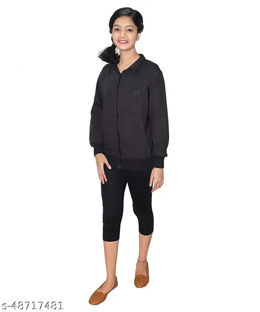 Modern classic girls black zip jacket with long sleeves