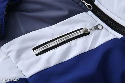 Blue and white striped jacket for boys with zip closure