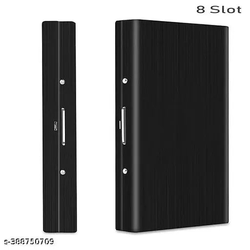 Black metal RFID blocking credit card wallet with 7 slots for men and women