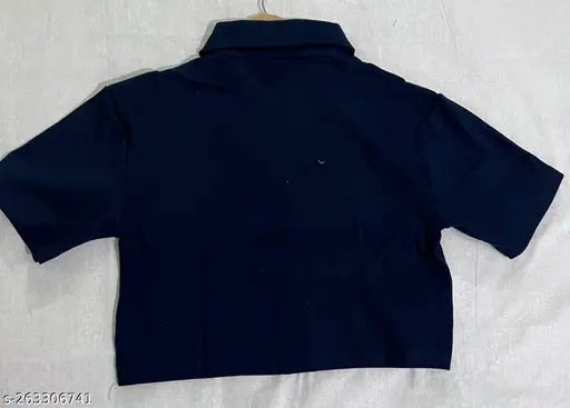 Solid plane button short sleeve t-shirt, free size crop top from Rawat fashion, focus on waist area