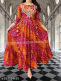 Rayon bhandej printed anarkali kurta, vibrant Indian women's fashion in 4XL and 5XL sizes