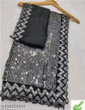 Silver embellished saree with sequins and zigzag border, set of 3