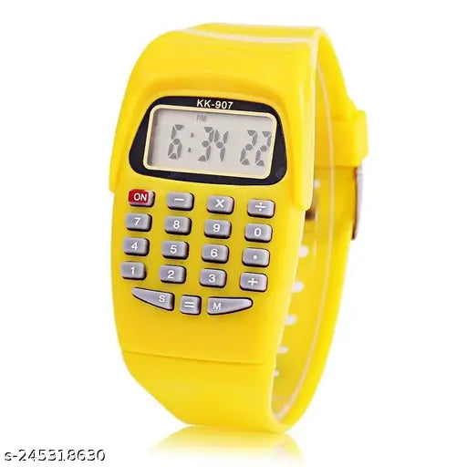 Yellow and black digital watch with calculator function for boys and girls