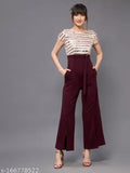 Maroon embellished polyester jumpsuit with front slit and fringe, women's size M, Indian made