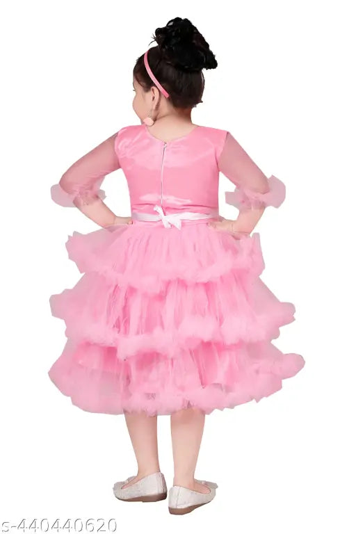 Pink tulle party dress with ruffle sleeves