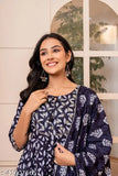Blue rayon women's kurta with sharara and dupatta set