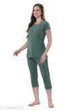 Soft hosiery Capri nightsuit nightdress for girls wear, solid colored and comfortable sleepwear with short sleeves
