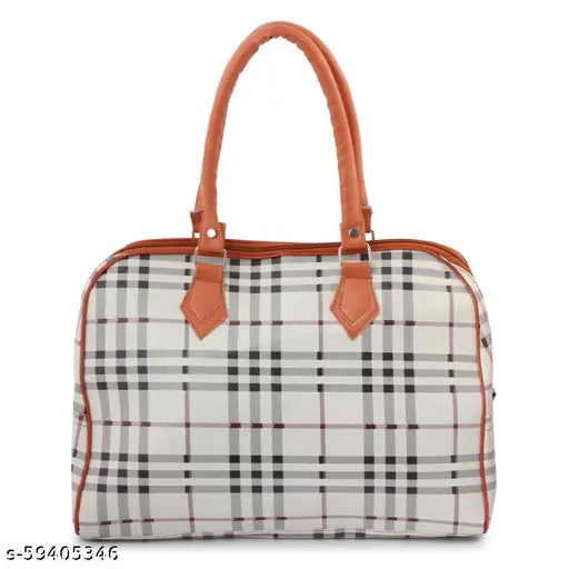 Checkered pattern plaid handbag with orange trim