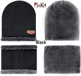 Arcylic colorblocked beanie cap & scarf set, warm fur-lined for men & women winter