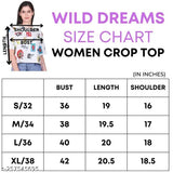 Indian-made cotton blend crop top, wild dreams printed half sleeve for regular daily wear - lightweight, fashionable, casual & trendy