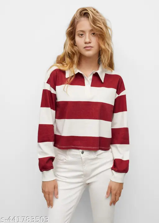 Women's Printed Red Lining Trendy Round Neck Full Sleeves
