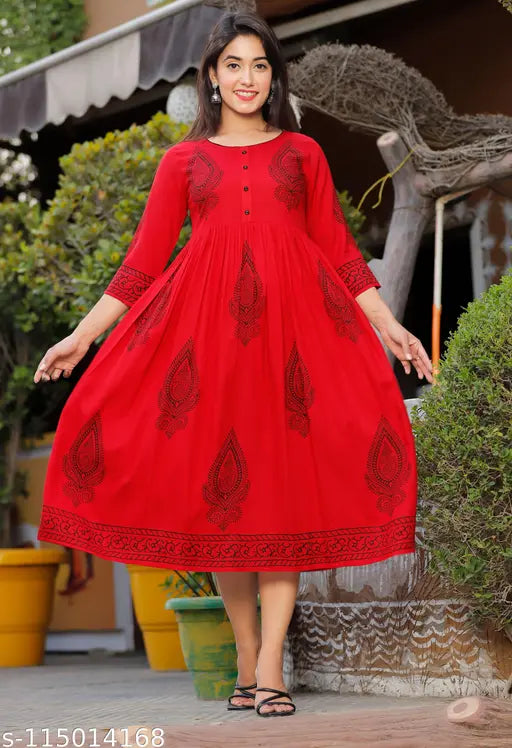 Soft rayon embroidered kurti for summer, festive wear or anarkali style - Indian women's fashion
