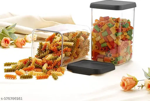 Transparent storage jar and container set, unbreakable and air tight, BPA free containers for kitchen storage, grocery kitchen container set, 1100ml pack of 12 black
