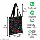 Black and white floral print women's multipurpose casual travel tote bag, 16" x 12", 100% cotton canvas fabric