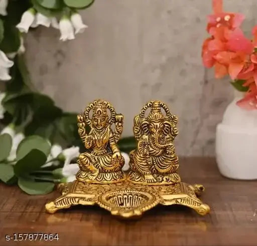 Metal Ganesh idol showpiece oil lamp, Indian artisan-crafted PAYSTORE LAUXMI diya deepak